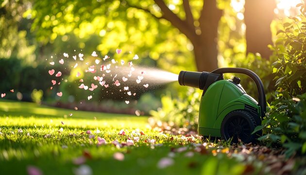 Green Machine Cannon Spraying Heart Shapes in Sunlight