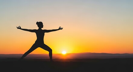 Fototapeta premium Find inner peace with this stunning silhouette of a woman doing yoga at sunset, promoting wellness and healthy lifestyle for mind and body balance