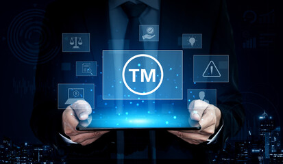 Trademark protection and legal compliance with TM icon, copyright law, patent check, intellectual property rights, and branding regulation enforcement Vouch