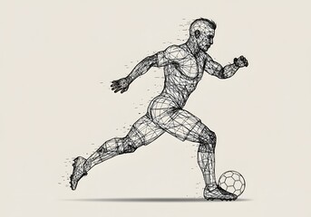 Fototapeta premium Football Soccer Player Man in Action: Isolated Blue Background, Vector Illustration, Sport, Athlete, Dynamic, Kick, Goal, Game.