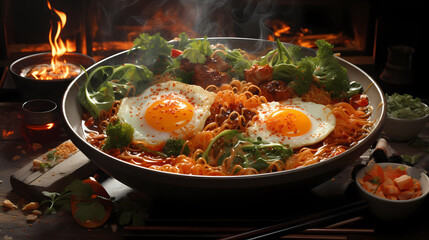 Capture the steam rising from a bowl of steaming ramen