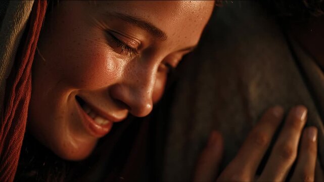 Close-up of Joseph&rsquo;s sleeping face, shifting from worry to peace as an angel delivers a divine message &mdash; a moment of revelation, faith, and spiritual transformation.