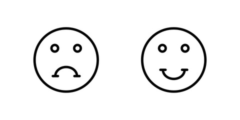 Sad face icon, happy face icon, smiley and frown outline icons, emoticon expression vector illustration set, Vector illustrator.