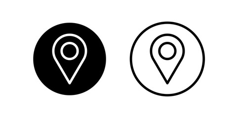 Black and white location pin icon set, pin icons, Map markers, GPS navigation symbols, Destination indicators, Position locators, Vector illustration.
