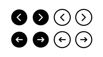 Arrow button icons for navigation, left and right direction symbols, solid and outline style set, Vector illustrator.