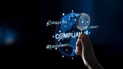 Obraz premium Compliance ensures alignment with standards, laws, and policies. A strong compliance system helps enforce regulation, protect organizations, and improve global compliance transparency. Spline