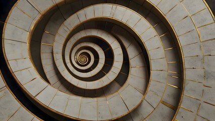 Fototapeta premium Spiral staircase with a clock at the top, showcasing architectural design, perspective view, intricate details, and elegant structure suitable for buildings and interiors photography