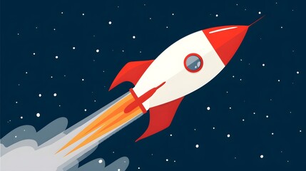 Naklejka premium Illustration of a rocket in space concept. Flat illustration of a rocket in space with clouds, stars and planets