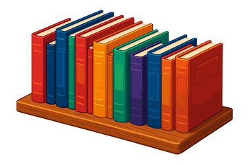 Naklejka premium Colorful Bookshelf Illustration. Isometric vector illustration set Bookshelf with Novels: wooden shelf holding books of various