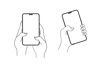 Hands Holding Smartphone with Blank Screen Line Art