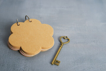Vintage Heart Key with Flower Shaped Kraft Paper Notebook