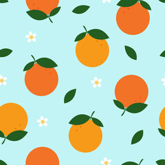 Fresh Orange and Daisy Pattern on Light Blue