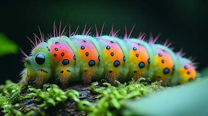 Colorful caterpillar on moss