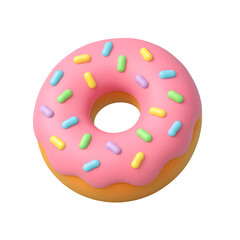 3d illustration of a single donut with pink frosting and colorful sprinkles on a black isolated transparent background png