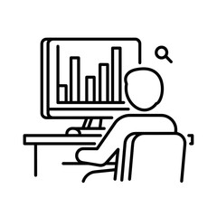 Fototapeta premium Studying statistical analysis data on computer with bar chart shown on monitor. Analysis data helps individual in office observing market trends.