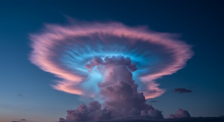 Dramatic cloud formation illuminated at sunset or sunrise in a clear sky