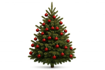 Christmas tree decorating with red baubles, festive holiday celebration evergreen plant isolated on transparent background