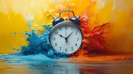 Paint splashes surrounding a clock