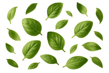 Green basil leaves forming a seamless pattern, fresh culinary herb ingredient for food and cooking with transparent background
