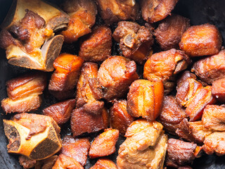 Typical food, fried pork in Ecuador
