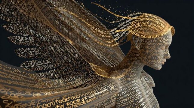 Conceptual image visualizing the angel&rsquo;s words as glowing golden calligraphic text, gently flowing through the air like divine light &mdash; ethereal, spiritual, and poetic.
