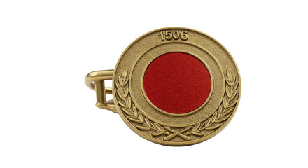 Vintage cufflink with red center on white background
