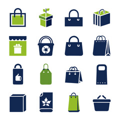 Assorted shopping related icons in blue and green colors