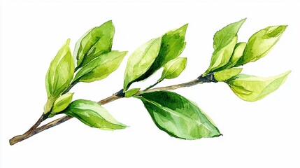 Obraz premium Watercolor spring branch with tender new leaves