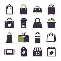 Assorted minimalist icons featuring shopping bags and packaging