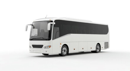 Modern white tour bus isolated on plain backdrop.