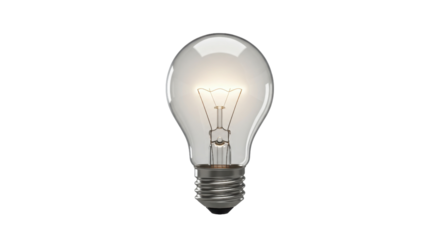 Clear light bulb glowing on white background