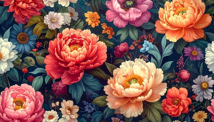 Vibrant floral pattern with many flowers