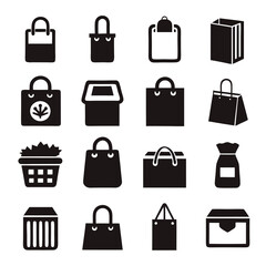 Icon set of diverse shopping bags and containers