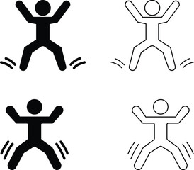 Jumping Jacks Exercise Icon Set in Black and Outline Styles