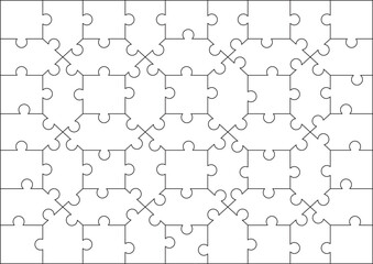 52-piece puzzle. Collage template. Puzzle-shaped mood board mockup. Background. Mosaic frame. Scrapbooking grid. Gallery banner. Retro photo frame. Album branding board.