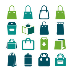 Collection of illustrated shopping bags and retail containers
