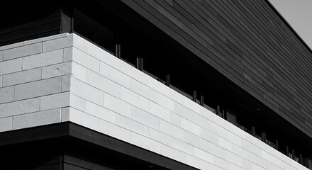 Architectural detail modern building exterior with geometric forms in monochrome