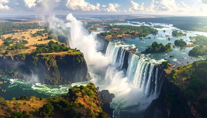 Panoramic view of majestic waterfalls