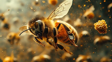 Honeybee collecting pollen in flight