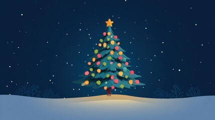 Fototapeta premium Animated christmas tree with ornaments and star against a blue night sky