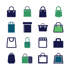 Collection of various shopping bag and package flat icons