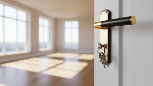 Keys to a bright, new beginning unlock a beautifully sunlit empty apartment, symbolizing homeownership and fresh starts.