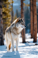 Obraz premium Majestic wolf in a snowy forest