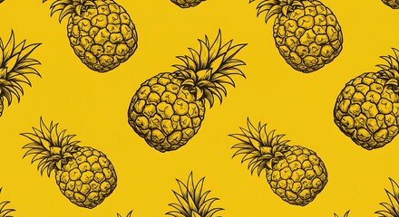Repeating pineapple pattern on yellow background for decorative designs