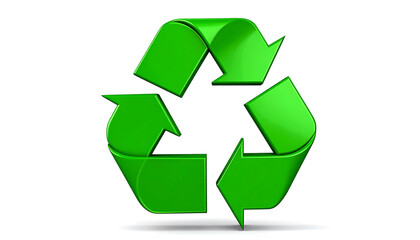 Green recycling symbol with three arrows forming a triangular loop representing sustainability and waste reduction.