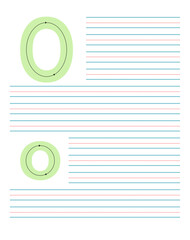 Colorful tracing worksheet for learning to write the capital and lowercase letter O. Educational activity with guide lines for practicing English alphabet handwriting