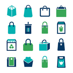 Assorted teal and green shopping bag icon collection
