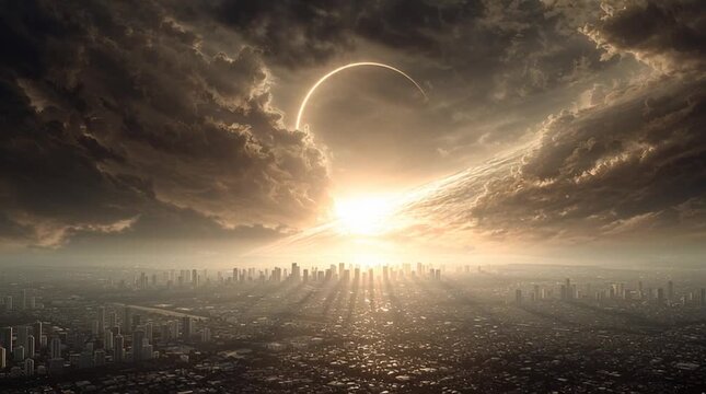 Conceptual image of a radiant city with no sun or moon &mdash; the entire scene glows with the brilliant, divine light of God, symbolizing eternal glory and perfect illumination.

