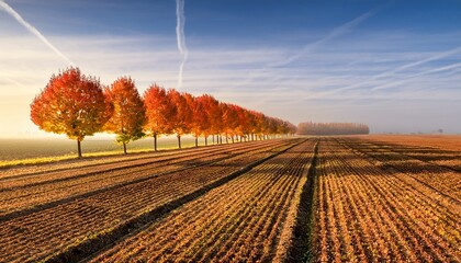 Farm Rows With Autumn Trees