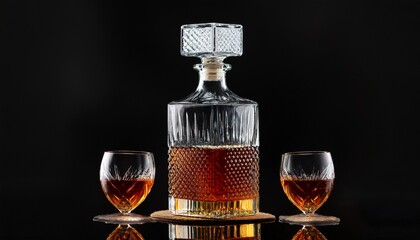 Decanter With Whiskey Or Cognac On A Black Background